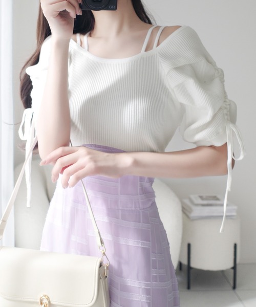 セール】【mily bilet】1枚で映える主役級。オフショル2wayパフ