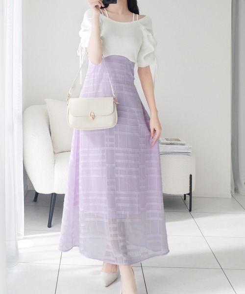 【NEW】クラシカルエルフ（Classical Elf）/【mily bilet】1枚で映える主役級。オフショル2wayパフ袖リボンニットドッキングワンピース セール】【mily bilet】1枚で映える主役級。オフショル2wayパフ袖