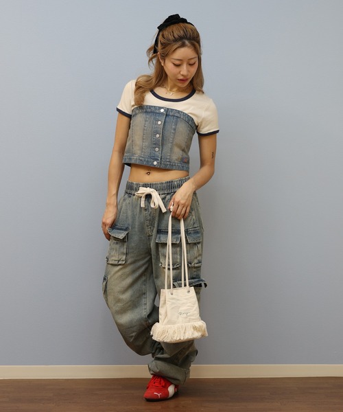 ダークブラウン デニム ビスチェ Dickies/ディッキーズ デニムビスチェ セットアップ 81120400