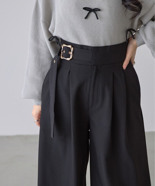 【TOTEME】パラッツォパンツ ワイドレッグ ベルト ブラック ZOZO限定】ベルトデザインスーパーワイドパンツ(その他パンツ