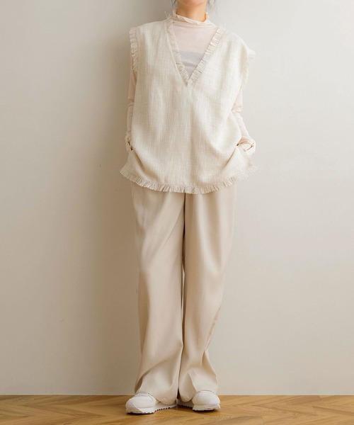 【美品】sheller ホワイト フリンジ ツイード ノースリーブベスト c7151_c1.jpg