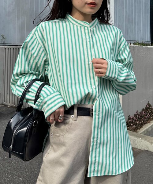 日焼け対策・お手入れ簡単】ボリュームスリーブストライプバンドカラー