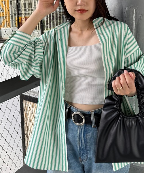 しわになりにくい】ボリュームスリーブバンドカラーシャツ（シャツ