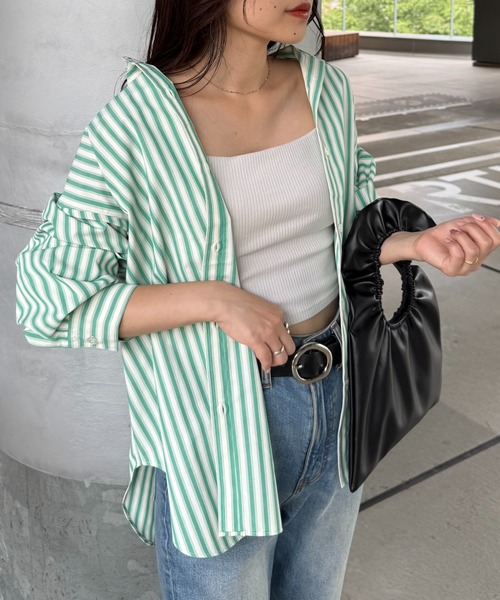 CIAOPANIC TYPY（チャオパニックティピー）の「【しわになりにくい】ボリュームスリーブバンドカラーシャツ/ストライプ柄/チェック柄（シャツ/ブラウス・レディース・サックスブルー/グリーン/レッド/ブラウン/ネイビー/ピンク/キャメル/イエロー/アイボリー/ブルー・ONE SIZE）」の21枚目の写真