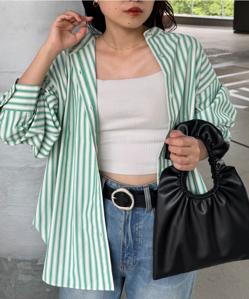 CIAOPANIC TYPY（チャオパニックティピー）の「【しわになりにくい】ボリュームスリーブバンドカラーシャツ/ストライプ柄/チェック柄（シャツ/ブラウス・レディース・サックスブルー/グリーン/レッド/ブラウン/ネイビー/ピンク/キャメル/イエロー/アイボリー/ブルー・ONE SIZE）」の22枚目の写真