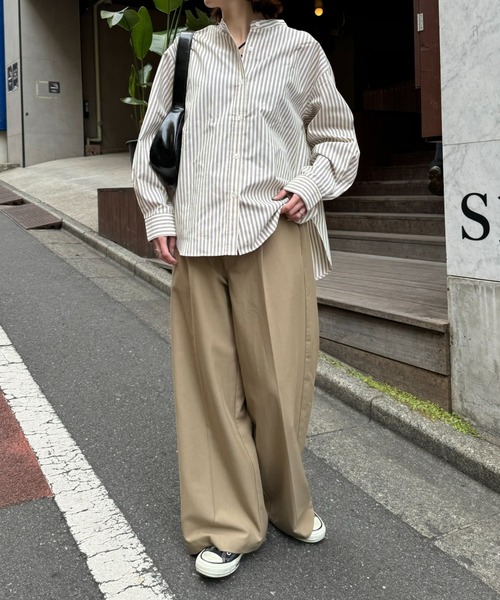 CIAOPANIC TYPY（チャオパニックティピー）の「【しわになりにくい】ボリュームスリーブバンドカラーシャツ/ストライプ柄/チェック柄（シャツ/ブラウス・レディース・サックスブルー/グリーン/レッド/ブラウン/ネイビー/ピンク/キャメル/イエロー/アイボリー/ブルー・ONE SIZE）」の13枚目の写真