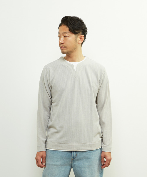 MEN'S MELROSE(メンズメルローズ)の「リンクスストライプフェイクレイヤードキーネックTシャツ(Tシャツ/カットソー・メンズ・ブラック/ライトグレー/ネイビー・3/2/4)」の15枚目の写真