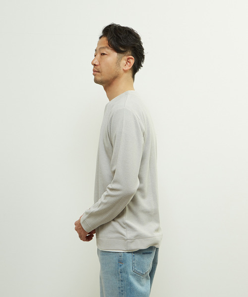 MEN'S MELROSE(メンズメルローズ)の「リンクスストライプフェイクレイヤードキーネックTシャツ(Tシャツ/カットソー・メンズ・ブラック/ライトグレー/ネイビー・3/2/4)」の14枚目の写真