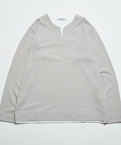 MEN'S MELROSE(メンズメルローズ)の「リンクスストライプフェイクレイヤードキーネックTシャツ(Tシャツ/カットソー・メンズ・ブラック/ライトグレー/ネイビー・3/2/4)」の9枚目の写真