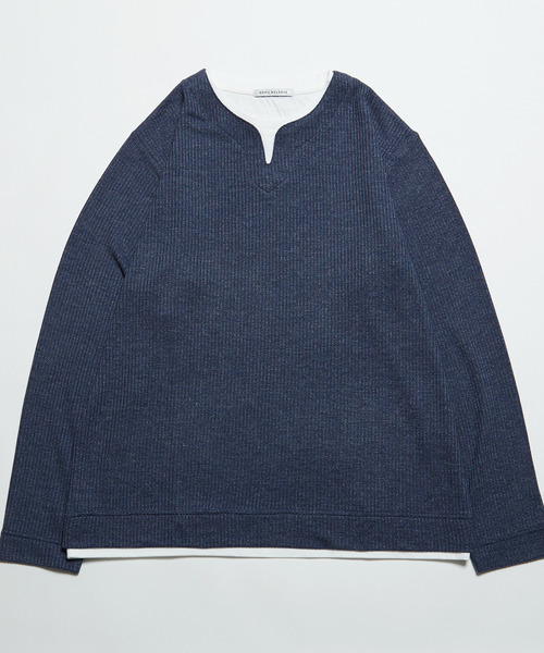 MEN'S MELROSE(メンズメルローズ)の「リンクスストライプフェイクレイヤードキーネックTシャツ(Tシャツ/カットソー・メンズ・ブラック/ライトグレー/ネイビー・3/2/4)」の7枚目の写真