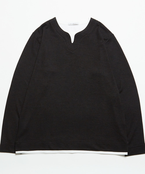 MEN'S MELROSE(メンズメルローズ)の「リンクスストライプフェイクレイヤードキーネックTシャツ(Tシャツ/カットソー・メンズ・ブラック/ライトグレー/ネイビー・3/2/4)」の5枚目の写真