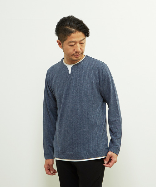 MEN'S MELROSE(メンズメルローズ)の「リンクスストライプフェイクレイヤードキーネックTシャツ(Tシャツ/カットソー・メンズ・ブラック/ライトグレー/ネイビー・3/2/4)」の22枚目の写真