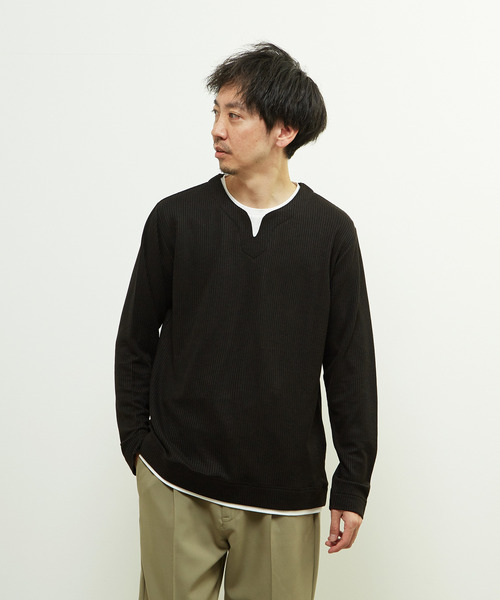 MEN'S MELROSE(メンズメルローズ)の「リンクスストライプフェイクレイヤードキーネックTシャツ(Tシャツ/カットソー・メンズ・ブラック/ライトグレー/ネイビー・3/2/4)」の19枚目の写真
