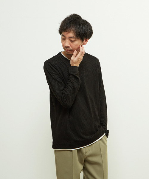 MEN'S MELROSE(メンズメルローズ)の「リンクスストライプフェイクレイヤードキーネックTシャツ(Tシャツ/カットソー・メンズ・ブラック/ライトグレー/ネイビー・3/2/4)」の18枚目の写真