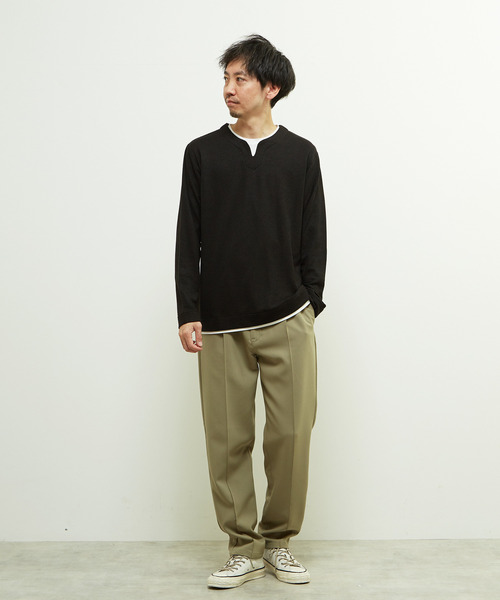 MEN'S MELROSE(メンズメルローズ)の「リンクスストライプフェイクレイヤードキーネックTシャツ(Tシャツ/カットソー・メンズ・ブラック/ライトグレー/ネイビー・3/2/4)」の17枚目の写真