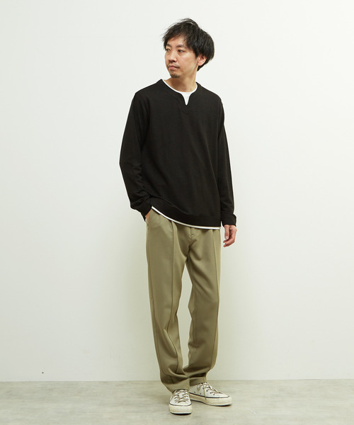 MEN'S MELROSE(メンズメルローズ)の「リンクスストライプフェイクレイヤードキーネックTシャツ(Tシャツ/カットソー・メンズ・ブラック/ライトグレー/ネイビー・3/2/4)」の16枚目の写真