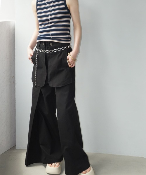 YOUYILIN】フラップポケット タックワイドパンツ CHYOUW25s002