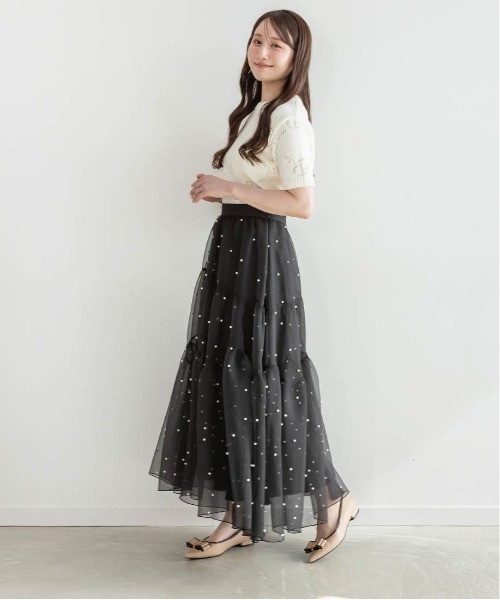 RANDAパールオーガンジーティアードスカート ランダ セール】パールオーガンジーティアードスカート（スカート