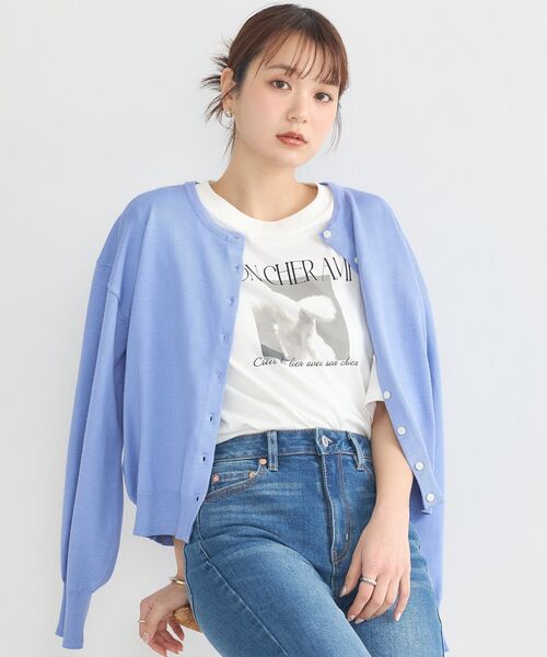 earth music&ecology（アースミュージックアンドエコロジー）の「UVカット加工クルーネックニットカーディガン（カーディガン/ボレロ・レディース・アイボリー/杢グレー/ブラック/サックスブルー/ピンク/ダークネイビー・FREE）」の16枚目の写真