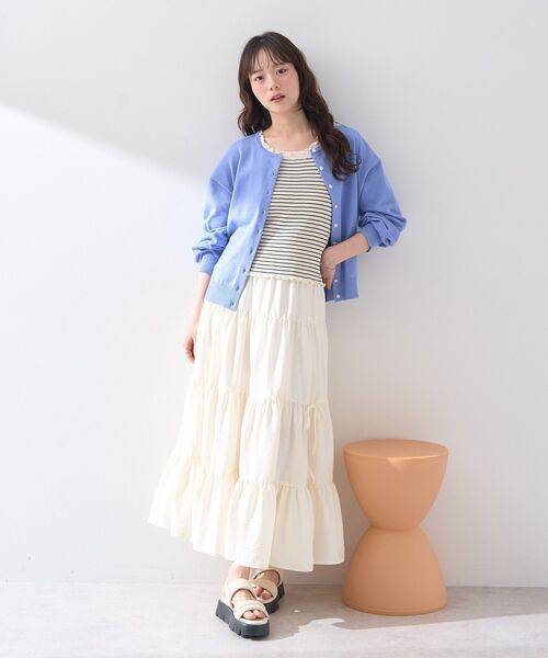 earth music&ecology（アースミュージックアンドエコロジー）の「UVカット加工クルーネックニットカーディガン（カーディガン/ボレロ・レディース・アイボリー/杢グレー/ブラック/サックスブルー/ピンク/ダークネイビー・FREE）」の22枚目の写真