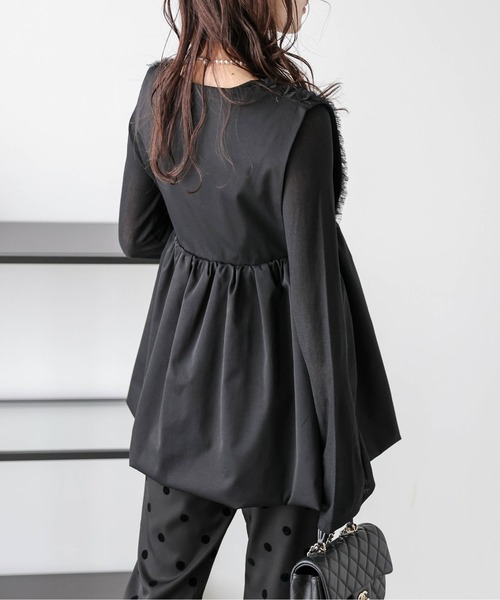 AMELY（エミリー）の「バルーンペプラムベスト（Tシャツ/カットソー・レディース・ベージュ系その他/ブラック・フリー）」の7枚目の写真