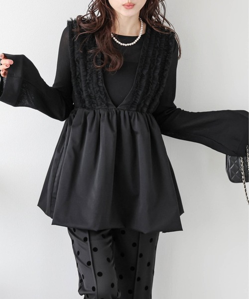 AMELY（エミリー）の「バルーンペプラムベスト（Tシャツ/カットソー・レディース・ベージュ系その他/ブラック・フリー）」の8枚目の写真