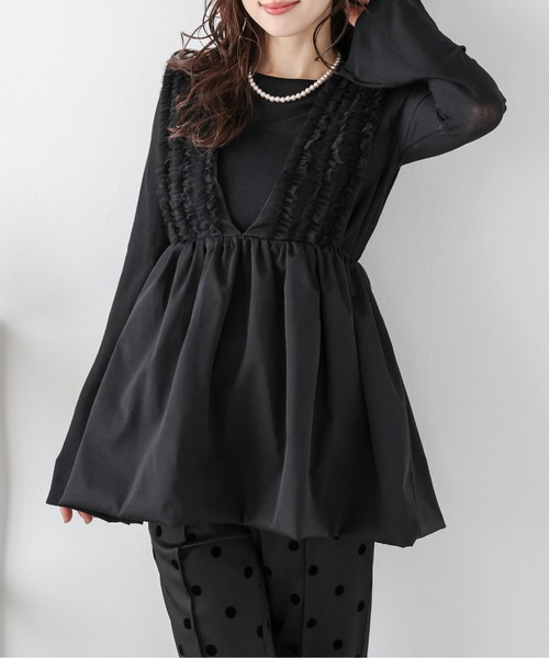 AMELY（エミリー）の「バルーンペプラムベスト（Tシャツ/カットソー・レディース・ベージュ系その他/ブラック・フリー）」の11枚目の写真