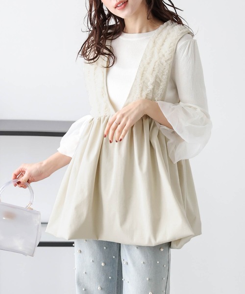 AMELY（エミリー）の「バルーンペプラムベスト（Tシャツ/カットソー・レディース・ベージュ系その他/ブラック・フリー）」の13枚目の写真