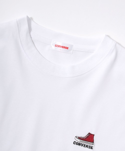 CONVERSE(コンバース)の「CONVERSE/コンバース オーバーサイズ DRY 吸水速乾 UVカット ワンポイントシューズ刺繍 半袖Tシャツ レディース メンズ(Tシャツ/カットソー・レディース・ベージュ/ホワイト/ブルー/ブラック・M/L/LL)」の10枚目の写真