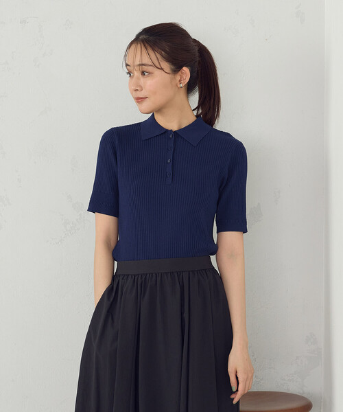 COMME CA ISM（コムサイズム）の「【ウォッシャブル】ポロニット（ニット/セーター・レディース・ネイビー/ブラック/グリーン・LARGE/MEDIUM）」の2枚目の写真