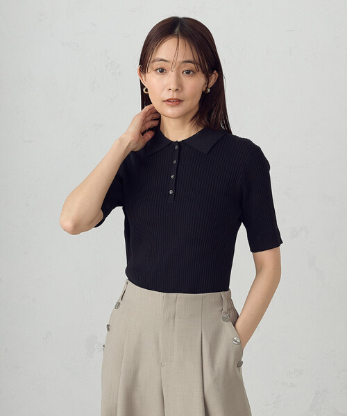 COMME CA ISM（コムサイズム）の「【ウォッシャブル】ポロニット（ニット/セーター・レディース・ネイビー/ブラック/グリーン・LARGE/MEDIUM）」の4枚目の写真