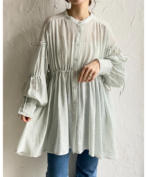 美品 Elysian ギャザー ロングスリーブ ブラウス 40 ホワイト エリジアン KL4CU2LQ24 セール】 【洗える】カッセンギャザー ブラウス （シャツ