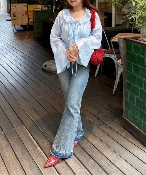 continuer de NICE CLAUP（コンティニューデナイスクラップ）の「【＠may_81oセレクト】美脚フレアデニムパンツ（デニムパンツ・レディース・インディゴブルー/その他・FREE）」の5枚目の写真