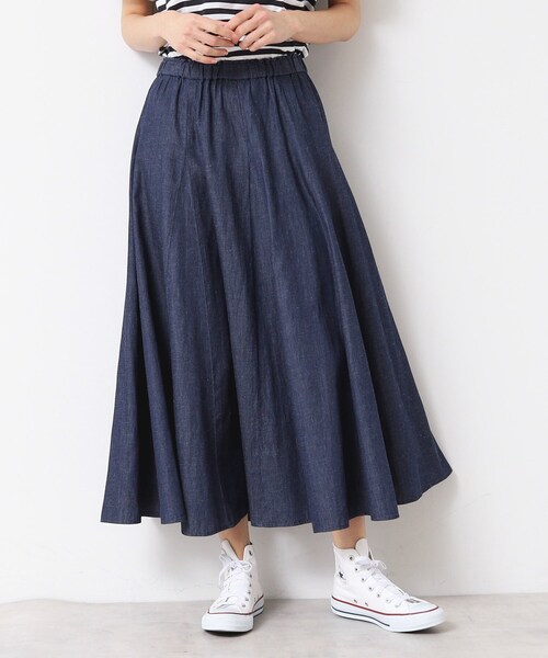 Dessin（デッサン）の「【ウエストゴム・洗える】綿麻デニムフレアースカート（スカート・レディース・ブルー/ネイビー/ライトブルー・03/02/01/00）」の2枚目の写真