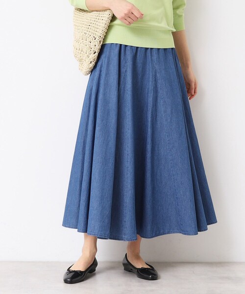 Dessin（デッサン）の「【ウエストゴム・洗える】綿麻デニムフレアースカート（スカート・レディース・ブルー/ネイビー/ライトブルー・03/02/01/00）」の3枚目の写真