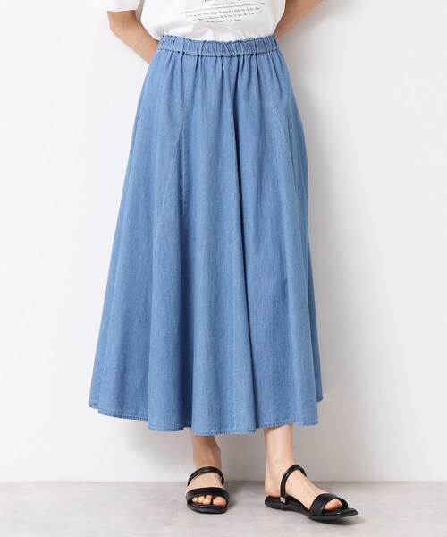 Dessin（デッサン）の「【ウエストゴム・洗える】綿麻デニムフレアースカート（スカート・レディース・ブルー/ネイビー/ライトブルー・03/02/01/00）」の4枚目の写真