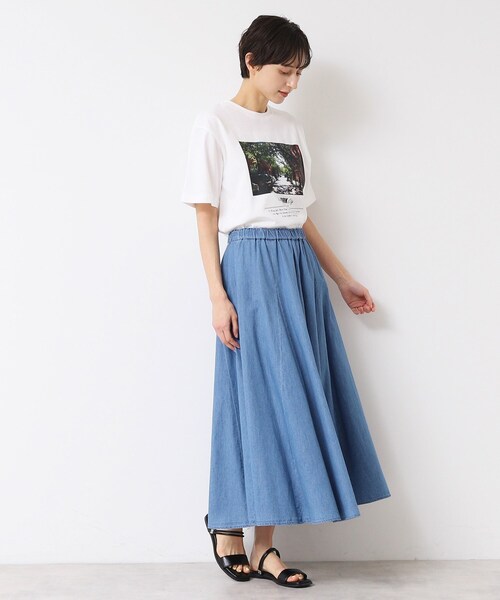 Dessin（デッサン）の「【ウエストゴム・洗える】綿麻デニムフレアースカート（スカート・レディース・ブルー/ネイビー/ライトブルー・03/02/01/00）」の5枚目の写真