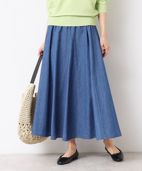 Dessin（デッサン）の「【ウエストゴム・洗える】綿麻デニムフレアースカート（スカート・レディース・ブルー/ネイビー/ライトブルー・03/02/01/00）」の8枚目の写真