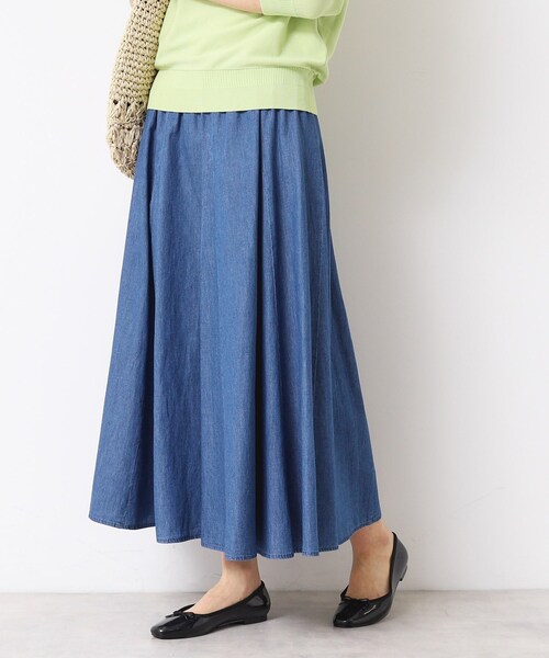 Dessin（デッサン）の「【ウエストゴム・洗える】綿麻デニムフレアースカート（スカート・レディース・ブルー/ネイビー/ライトブルー・03/02/01/00）」の9枚目の写真