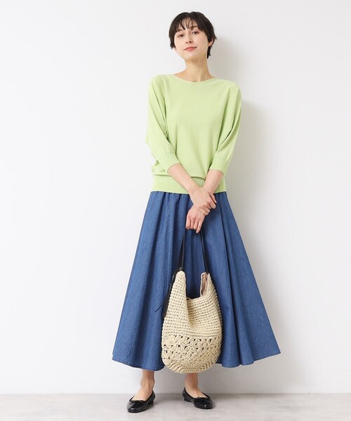 Dessin（デッサン）の「【ウエストゴム・洗える】綿麻デニムフレアースカート（スカート・レディース・ブルー/ネイビー/ライトブルー・03/02/01/00）」の10枚目の写真