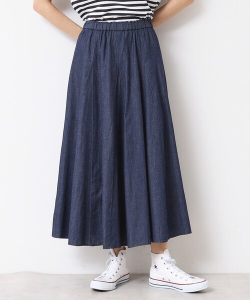 Dessin（デッサン）の「【ウエストゴム・洗える】綿麻デニムフレアースカート（スカート・レディース・ブルー/ネイビー/ライトブルー・03/02/01/00）」の12枚目の写真