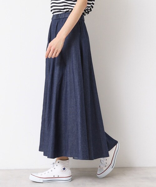 Dessin（デッサン）の「【ウエストゴム・洗える】綿麻デニムフレアースカート（スカート・レディース・ブルー/ネイビー/ライトブルー・03/02/01/00）」の13枚目の写真