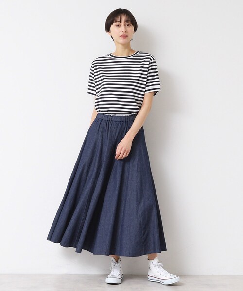 Dessin（デッサン）の「【ウエストゴム・洗える】綿麻デニムフレアースカート（スカート・レディース・ブルー/ネイビー/ライトブルー・03/02/01/00）」の14枚目の写真