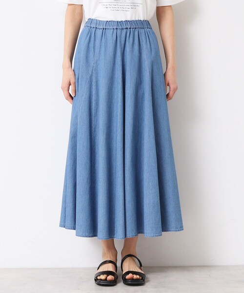 Dessin（デッサン）の「【ウエストゴム・洗える】綿麻デニムフレアースカート（スカート・レディース・ブルー/ネイビー/ライトブルー・03/02/01/00）」の16枚目の写真