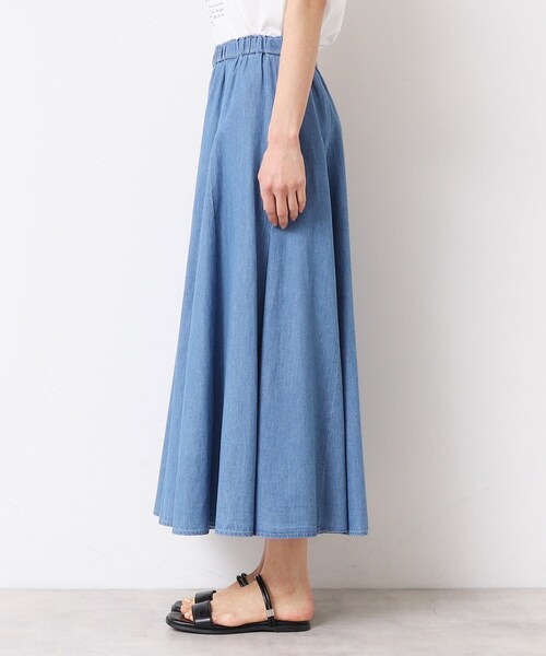 Dessin（デッサン）の「【ウエストゴム・洗える】綿麻デニムフレアースカート（スカート・レディース・ブルー/ネイビー/ライトブルー・03/02/01/00）」の17枚目の写真