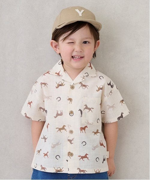 petit main（プティマイン）の「【リンク】マルチ柄開衿半袖シャツ(キッズ)（シャツ/ブラウス・キッズ・サックスブルー/キナリ/ブラック・120cm/110cm/80ｃｍ/100cm/90cm/130cm）」の3枚目の写真