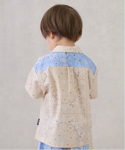 petit main（プティマイン）の「【リンク】マルチ柄開衿半袖シャツ(キッズ)（シャツ/ブラウス・キッズ・サックスブルー/キナリ/ブラック・120cm/110cm/80ｃｍ/100cm/90cm/130cm）」の4枚目の写真
