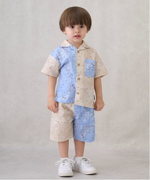 petit main（プティマイン）の「【リンク】マルチ柄開衿半袖シャツ(キッズ)（シャツ/ブラウス・キッズ・サックスブルー/キナリ/ブラック・120cm/110cm/80ｃｍ/100cm/90cm/130cm）」の5枚目の写真