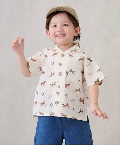 petit main（プティマイン）の「【リンク】マルチ柄開衿半袖シャツ(キッズ)（シャツ/ブラウス・キッズ・サックスブルー/キナリ/ブラック・120cm/110cm/80ｃｍ/100cm/90cm/130cm）」の7枚目の写真