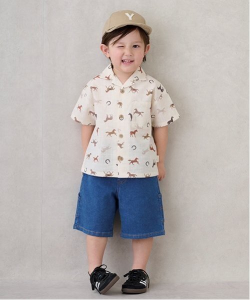 petit main（プティマイン）の「【リンク】マルチ柄開衿半袖シャツ(キッズ)（シャツ/ブラウス・キッズ・サックスブルー/キナリ/ブラック・120cm/110cm/80ｃｍ/100cm/90cm/130cm）」の8枚目の写真